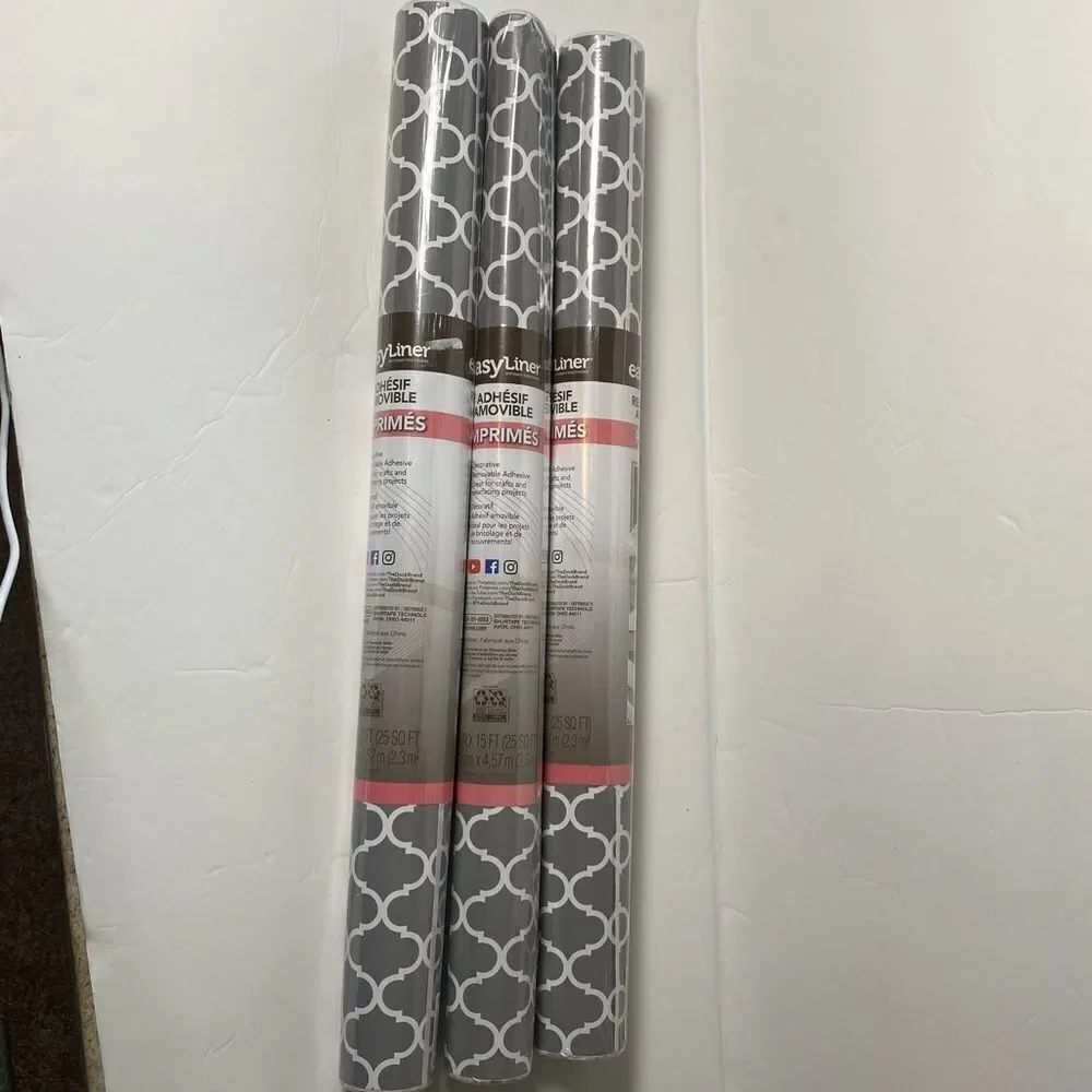 Duck Brand Easy Liner Removable Adhesive 3 Rolls Grey Quatre 20